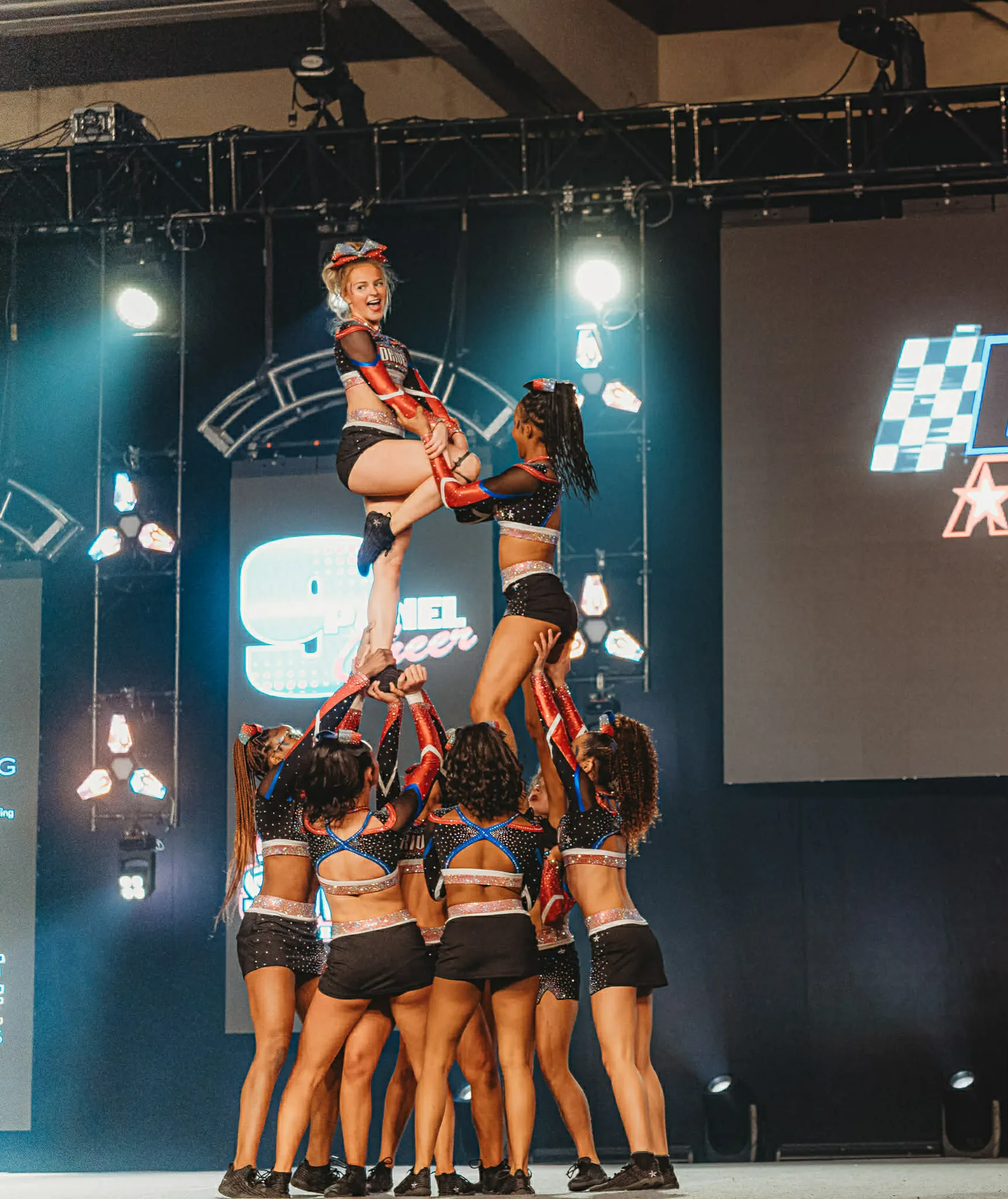 A stunt group under the lights